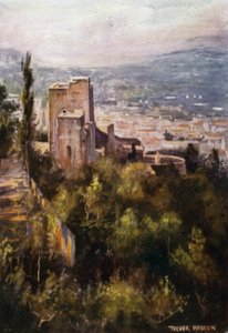 The Alhambra, The Vermillion Towers from the Ramparts (colour litho)