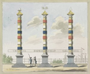 الحرية والإخوان والمساواة ، وسام الهوجسلوس ، 1795 عشر لوحات من الزخارف في Alliantiefeest في أمستردام عام 1795 بواسطة ملصق جون رويلوف