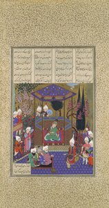 Zal يشرح ألغاز المجوس ، الورقة 87v من كتاب الملوك شاهنامه ... ، 1525. بواسطة عبد العزيز