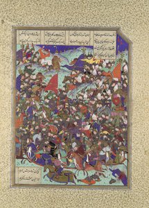 كاي خسرو يهزم جيش مكران ، ملف 376v من كتاب شاهنامه لعام ... ، كاليفورنيا. 1525-30. بواسطة عبد الوهاب