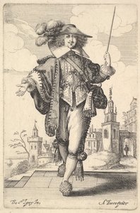 رجل يمشي إلى الأمام ، مع ذراعه اليمنى ممدودة وسوط في يده اليسرى ... ، 1629. بواسطة إبراهيم بوس
