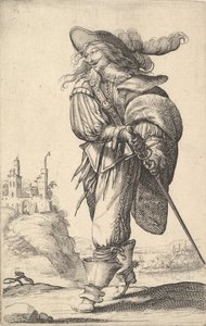 رجل ، يمشي نحو اليسار ويسحب سيفه من الغمد ، مرتديًا ربطة عنق ... ، 1629.