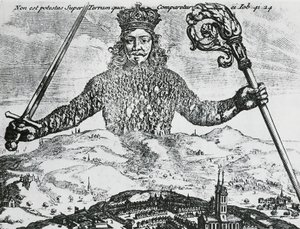 صفحة العنوان لـ "Leviathan ، أو The Matter ، Forme ، & Power of a Common-Wealth Ecclesiasticall and Civill" بقلم توماس هوبز بواسطة إبراهيم بوس