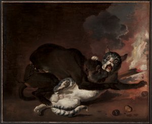 القرد والقط ، ربما 1670 (زيت على قماش)