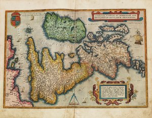Angliae, Scotiae, et Hiberniae, sive Britannicar: وصف الجزر البريطانية (إنجلترا واسكتلندا وأيرلندا، والمعروفة باسم الجزر البريطانية) بواسطة إبراهيم أورتيليوس