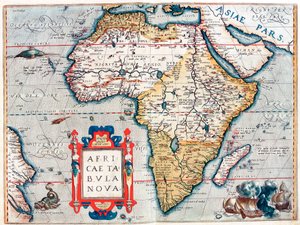 وصف القارة الأفريقية. خريطة جغرافية من "Theatrum Orbis Terrarum" لأبراهام أورتيليوس (1527-1598) بواسطة إبراهيم أورتيليوس