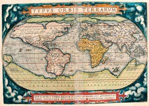 خريطة الأرض (خريطة العالم) خريطة جغرافية من "Theatrum Orbis Terrarum" بقلم أبراهام أورتيليوس (1527-1598) بواسطة إبراهيم أورتيليوس