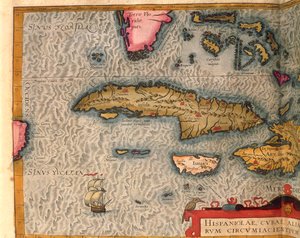 خريطة كوبا وجامايكا ، من Theatrum Orbis Terrarum بقلم أبراهام أورتيليوس ، طُبعت في أنتويرب بواسطة إبراهيم أورتيليوس
