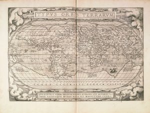Planisphere من Theatrum Orbis Terrarum بواسطة أبراهام أورتيليوس ، طبع في أنتويرب بواسطة إبراهيم أورتيليوس