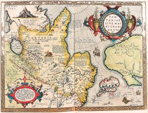 Tartariae ssivi Kingdom of Great Ham خريطة جغرافية لإقليم Tartar من "Atlas" بواسطة Gerard Mercator (Oertel أو Ortello أو Ortel بواسطة إبراهيم أورتيليوس