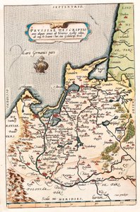 Thietmarsiae ، Holsaticae regionis طباعة خريطة جغرافية للإقليم في شمال بولندا مع مدينة Dantzig (Dantzig ، Gdansk) مأخوذة من "Theatrum Orbis Terrarum" لأبراهام أورتيليوس (Oertel أو Ortell أو Ortel بواسطة إبراهيم أورتيليوس