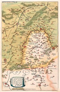 Veromanuorum أولئك الذين يحدون Accurssima الوصف خريطة جغرافية لإقليم Vermandois و Picardy في Gaul (فرنسا) من "Atlas" بواسطة Gerard Mercator (Oertel أو Ortello أو Ortel بواسطة إبراهيم أورتيليوس
