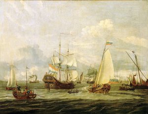 بطرس الأكبر (1672-1725)، قيصر روسيا، يتفقد قارباً في أمستردام (هولندا). لوحة زيتية على قماش رسمها أبراهام ستورك (1635-1710).