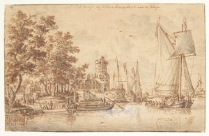 منظر الراين مع القلعة والسفن بواسطة Abraham Storck