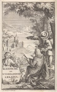 المسافر يرسم مدينة كليفز صفحة العنوان لـ: C. Bruin، Kleefsche en Zuid-Hollandsche Arkadia (...)، 1730 بواسطة ابراهام زيمان