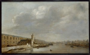 معرض اللوفر الكبير بمتحف اللوفر مع بورت نوف وتور دو بوا، حوالي عام 1640 (زيت على الخشب) بواسطة إبراهيم دي فيروير