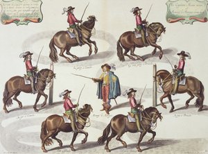 ماركيز نيوكاسل يعطي الكابتن مازن درساً في الركوب ، اللوحة 15 من الأسلوب والاختراع الجديد لخيول التضميد بقلم ويليام كافينديش (1592-1676) ماركيز نيوكاسل ، نقشها لوكاس فو