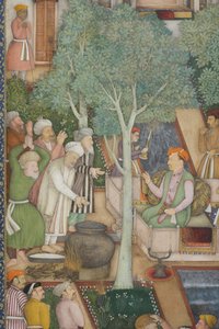 تفاصيل من الإمبراطور جهانكير مع رجال مقدسين في حديقة ، c.1615 (مرحاض غير شفاف وذهب على ورق)