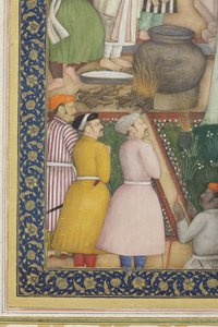 تفاصيل من الإمبراطور جهانكير مع رجال مقدسين في حديقة ، c.1615 (مرحاض غير شفاف وذهب على ورق)