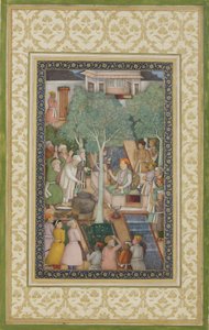 الإمبراطور جهانكير مع رجال مقدسين في حديقة ، c.1615 (مرحاض غير شفاف وذهب على ورق)