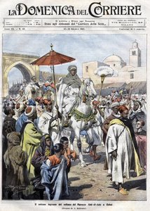 Abd al-Aziz (al-Hasan Mohamed al-Hasani al-Alaoui) entered Rabat in Morocco in October 1907 (Marrakesh بواسطة أخيل بيلترام