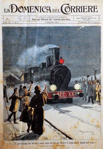 وصول القرن الجديد ، استقبال الناس في القرن الجديد بفرح ، رسم توضيحي لأخيل بيلترام (1871-1945) ، من لا دومينيكا ديل كوريير ، 6 يناير