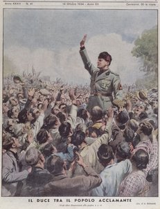 بينيتو موسوليني (1883-1945) الذي نال استحسان الشعب ، من "لا دومينيكا ديل كوريير" ، 14 أكتوبر 1934