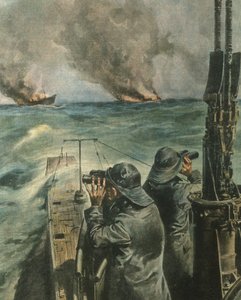 Cover illustration of Anglo-American steamships being torpedoed off coast of West Africa during World War II بواسطة أخيل بيلترام