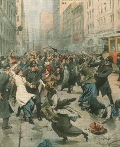 Cover illustration of women protesting against unemployment in street; New York, USA بواسطة أخيل بيلترام