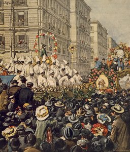 Crowds during carnival in Naples, by Achille Beltrame, illustration, Illustrator Achille Beltrame (1871-1945), from La Domenica del Corriere, 31st January 1904 بواسطة أخيل بيلترام