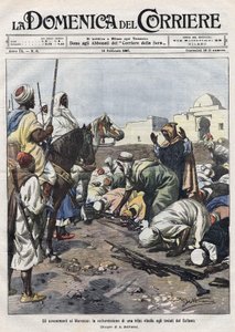 احداث المغرب: قبيلة متمردة تستسلم لممثلي السلطان. رسم توضيحي لـ Beltrame. لا دومينيكا ديل كوريير بواسطة أخيل بيلترام