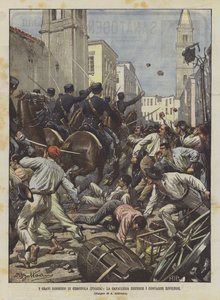 الاضطرابات الخطيرة لـ Cerignola (Foggia) ، الفرسان يبدد الفلاحين الثائرين بواسطة أخيل بيلترام