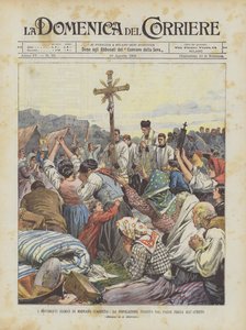 الحركات الزلزالية لمينيانو (كاسيرتا) ، السكان الذين هربوا من صلاة البلد في الهواء الطلق بواسطة Achille Beltrame