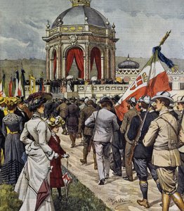 افتتاح مسابقة الرماية IV في Farnesina polygon ، روما ، إيطاليا ، رسم توضيحي لـ Achille Beltrame من La Domenica del Corriere ، 25 مايو بواسطة أخيل بيلترام
