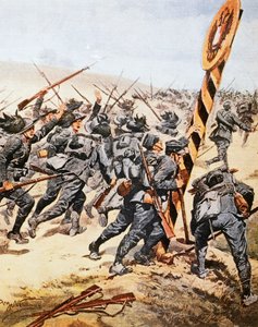 جنود إيطاليون يعبرون الحدود النمساوية ، بواسطة Achille Beltrame (1871-1945) ، رسم توضيحي من La Domenica del Corriere ، يونيو 1915 بواسطة أخيل بيلترام