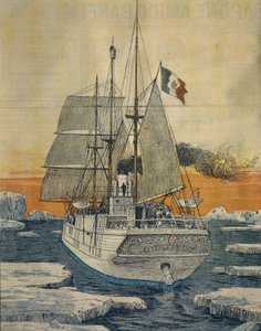 Journey to North Pole: Polar Star ship which carried Prince Luigi Amedeo of Savoy-Aosta, Duke of Abruzzi, to Bay of Teplitz on Rudolf-Island, by Achille Beltrame (1871-1945), from La Domenica del Corriere بواسطة أخيل بيلترام