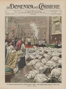 حفل السبت المقدس في S. Giovanni Laterano في روما ، الكهنة المعينون حديثًا مستلقين ووجوههم على الأرض بواسطة أخيل بيلترام
