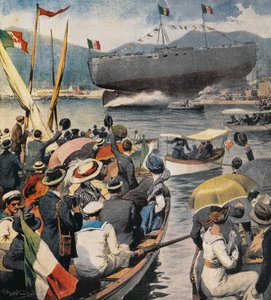 إطلاق البارجة أندريا دوريا من أرسنال في لا سبيتسيا ، لوحة من قبل أشيل بلترام (1871-1945) ، لا دومينيكا ديل كوريير ، 6 أبريل بواسطة أخيل بيلترام