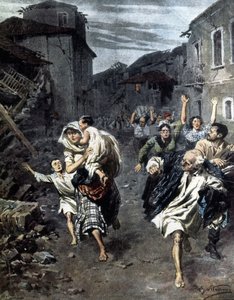 حالة من الذعر في ريجيو كالابريا بعد زلزال 1908. رسم توضيحي لـ Beltrame. 1908 بواسطة أخيل بيلترام