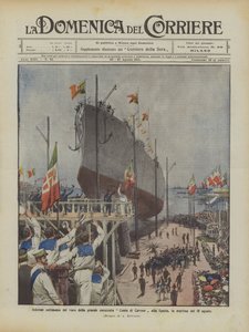 حفل رسمي لإطلاق البارجة العظيمة Conte di Cavour في لا سبيتسيا صباح 10 أغسطس