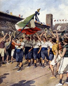 أولمبياد ستوكهولم عام 1912: فريق الجمباز الإيطالي الفائز. مريض. من عند. بلترام. الأحد من الرسالة بواسطة أخيل بيلترام
