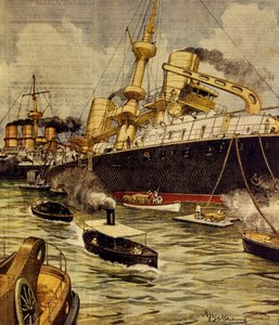 The Andrea Doria battleship run aground near Gallipoli, by Achille Beltrame (1871-1945), from La Domenica del Corriere بواسطة أخيل بيلترام