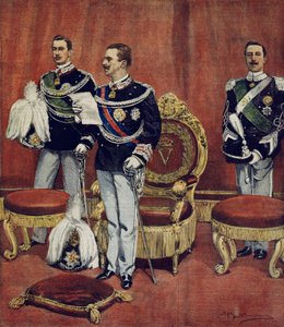 The swearing in of King Vittorio Emanuele III in Senate Chambers in Rome, by Achille Beltrame (1871-1945), from La Domenica del Corriere بواسطة أخيل بيلترام