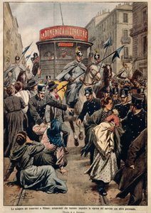 إضراب الترام في ميلانو ، بواسطة Achille Beltrame ، رسم توضيحي ، الرسام Achille Beltrame (1871-1945) ، من La Domenica del Corriere بواسطة أخيل بيلترام