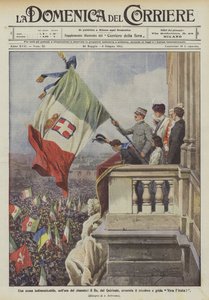 مشهد لا ينسى ، في ساعة المحاكمة ، الملك ، من Quirinale ، يلوح بالعلم ويصرخ فيفا إيطاليا!