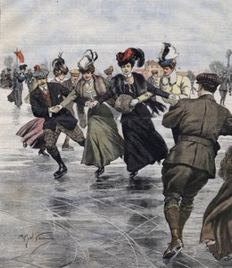 متعة الشتاء. المتزلجين. رسم توضيحي بواسطة أخيل بلترام في عام 1907. بواسطة أخيل بيلترام