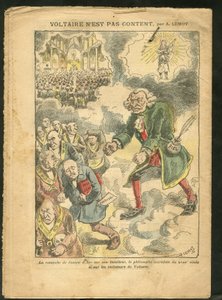 رسم توضيحي لـ Achille Lemot (1846-1909) في Le Pelerin ، 25/04/09 - Voltaire est pas content - Antimaconism Freemaking ، Religion Faith ، Catholic Catholic - Laicisation Laicite Laiques law - Voltaire، Joan of Arc بواسطة أشيل ليموت