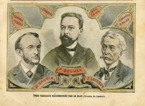 رسم توضيحي لأخيل ليموت (1846-1909) في Le Pelerin ، 23/10/04 - ثلاثة من المتطرفين السابقين من قبل الكتلة - الميزانية المالية ، رئيس الجمهورية ، Maritime Marine Nautique Balneaire ، Bloc des Lefts ، Indochine ، Works publics - دومر بول (1857-1932) ، بواسطة أشيل ليموت