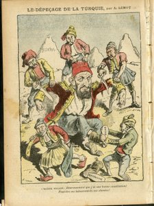 Illustration of Achille Lemot (1846-1909) in Le Pelerin, 25/10/08 - The depecage of Turkey - Turkey, Religion Faith, Balkans, Bulgaria, Bosnia Herzegovine, Crete, Catholic Catholicism - Abdul-Hamid II (1842-1918) بواسطة أشيل ليموت