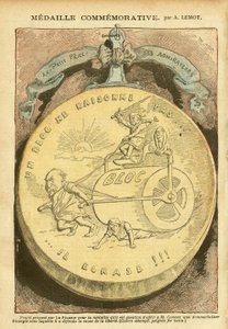 رسم توضيحي لـ Achille Lemot (1846-1909) في Le Pelerin ، 26/02/05 - تذكار Medaille - Antimaconism Freemaking ، Affaire des fiche ، Bloc des gauche - Combes Emile (1835-1921) ، Marianne - Casserole بواسطة أشيل ليموت